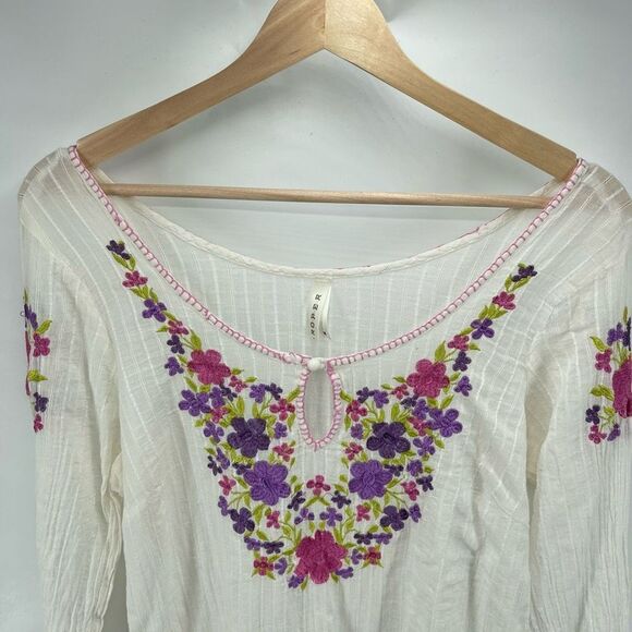 Roper Womens Blouse Top Embroidered 100% Cotton White Purple Medium - Picture 7 of 13